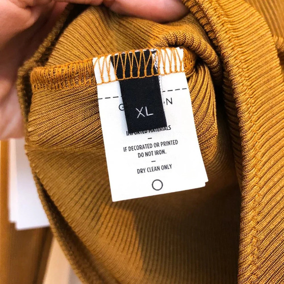 GOLDSIGN Long Sleeve Cheeky Designer Ribbed V Back Bodysuit in Ochre XL NWT - Picture 10 of 12